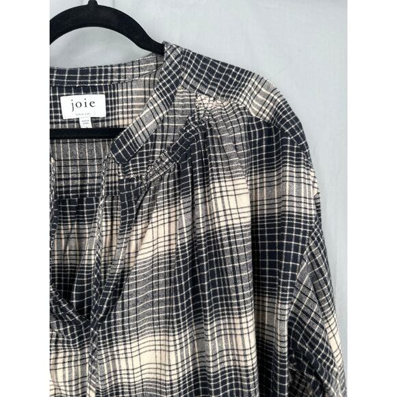 Joie Top Womens Medium Black Plaid Flannel Flowy Pullover Boho Bohemian Grunge - Picture 5 of 7
